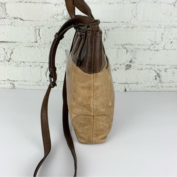 Frye Melissa Small Tote Crossbody Two Tone Brown Leather Purse Bag - Picture 3 of 15